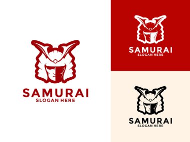 Miğfer logo vektörlü Samuray Surat, Japon Savaşçı Samuray Şövalye logosu tasarım şablonu