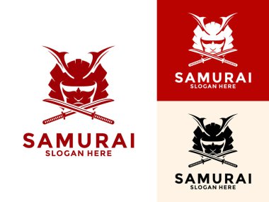 Samuray Başı, Katana logo vektörü, Japon Savaşçı Samuray Şövalye logosu tasarım şablonu