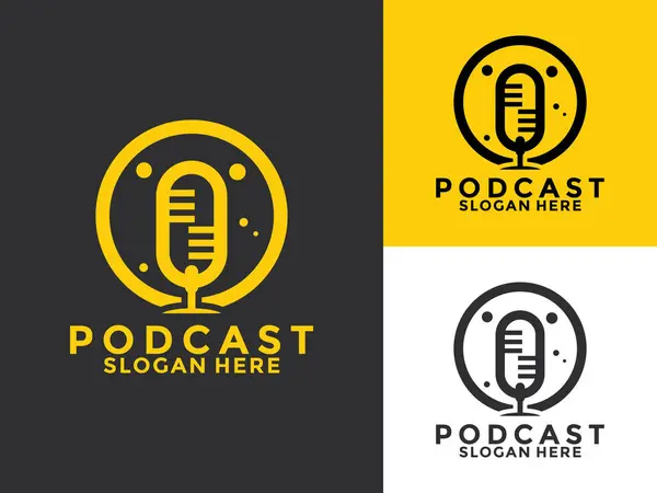 Podcast logo tasarım vektörü düz stil, Podcast logo şablonu