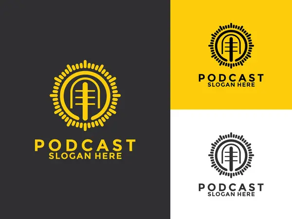 Podcast logo tasarım vektörü düz stil, Podcast logo şablonu
