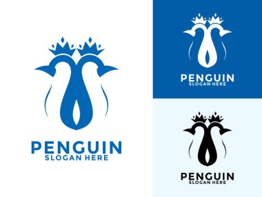 Crown logo vektörü olan Penguen, Yaratıcı Penguen Logosu tasarım şablonu