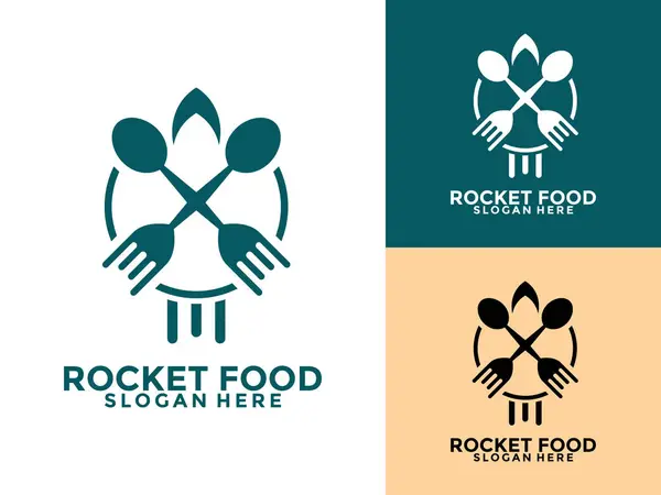Kaşık ve çatal logolu roket kombinasyonu. Fast food teslimatı ve roket logo şablonu