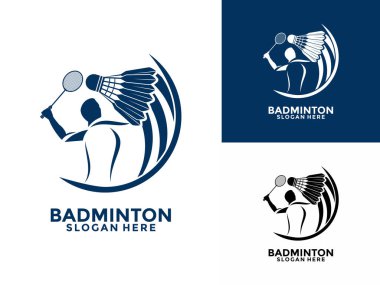 Badminton logo tasarım ikonu. Badminton spor logo şablonu vektörü, Player konseptli spor kulübü badminton logosu.