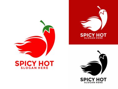 Chili Hot logo tasarım vektörü, Ateş ya da Yangın logosu kavramlı kırmızı baharatlı biber.