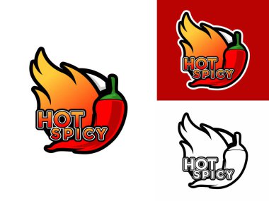 Chili Hot logo tasarım vektörü, Ateş ya da Yangın logosu kavramlı kırmızı baharatlı biber.