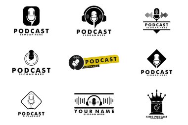 Podcast logo dizayn seti, Podcast logo vektörü koleksiyonu