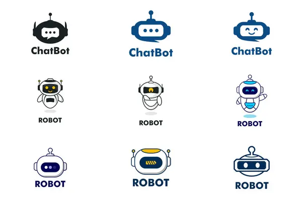 Sohbet Robotu logo tasarımı seti. Sanal akıllı asistan robot simgesi. Robot logo simgesi