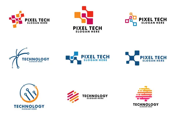 Soyut teknoloji logo dizaynı seti. Teknoloji logosu tasarım vektör koleksiyonu