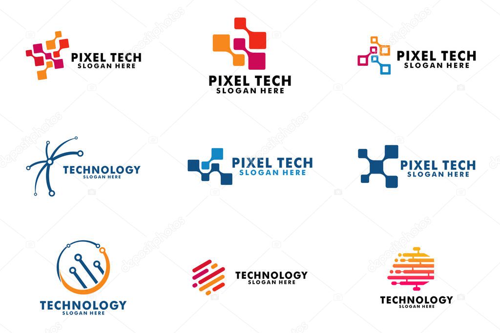 Set of Abstract tech logo design. Technology logo design vector collection