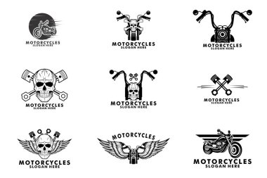 Motosiklet logo vektörü seti, motorcu logosu tasarım vektör koleksiyonları