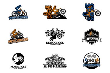 Motokros logo vektör çizimi seti. Supermoto ya da Motocross Serbest logosu soyut