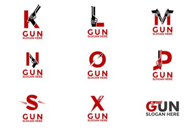 Başlangıç harfi silah logo tasarım vektörü, Yaratıcı Harf ve Silah logo vektör simgesi koleksiyonları kümesi