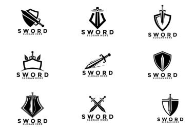 Kılıç ve kalkan logo tasarımı konsepti mükemmel kılıç logosu vektörü