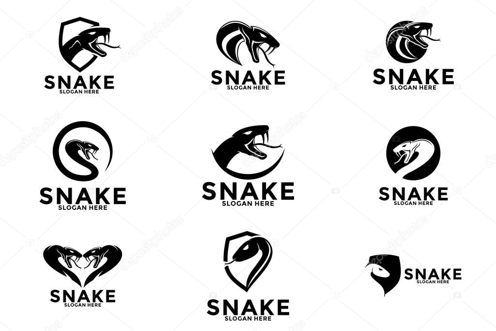 Set of Snake logo design vector, Angry Snake vector logo collections