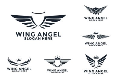 Kanatlar siluet logo vektörü ayarlandı. Kanat logosu Vintage tasarım şablonu