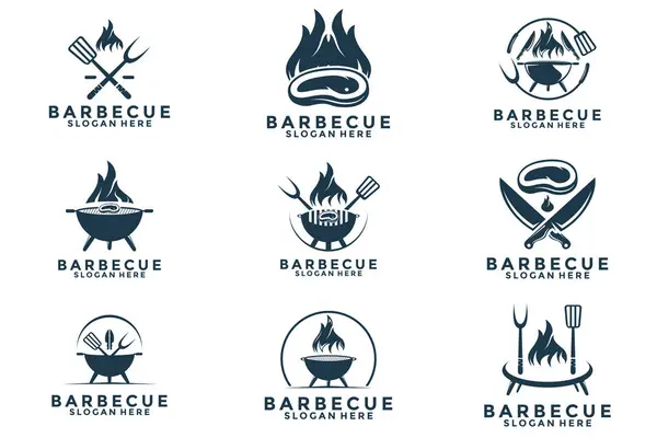 Barbekü logo tasarım vektörü kümesi, Barbekü logo tasarım şablonu