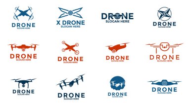 Drone Vektör Logo Tasarım İlhamları, Drone logo tasarım şablonu büyük bir set