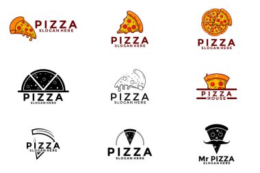 Fast food restoranı için pizza logosu. Pizzacı ya da menü tasarım restoranı için Pizza ikonu vektörü.