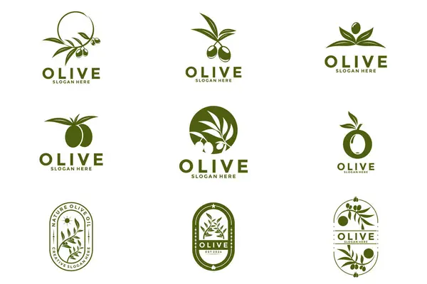 Modern kadın güzelliği için zeytinyağı logosu seti, Yeşil Zeytin logo taşıyıcı koleksiyonu