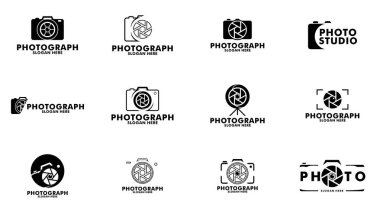 Kamera fotoğraf logosu vektör şablonu kümesi