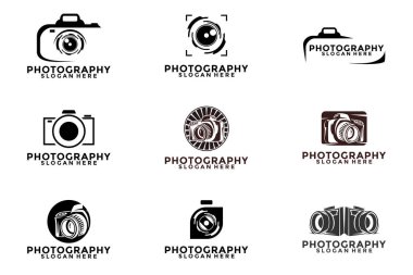 Kamera fotoğraf logosu vektör şablonu kümesi