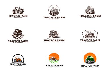 Traktör ve tarım logo şablonu koleksiyonu, Traktör logo vektörü seti