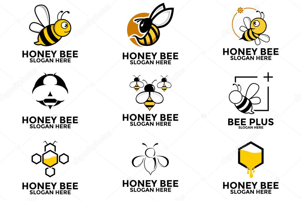 Set Bundle Honey Bee logo vector icon