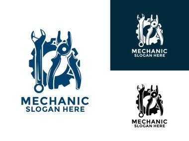 Mekanik logo tasarımı, hizmetler, mühendislik, onarım, bakım işi logo şablonu