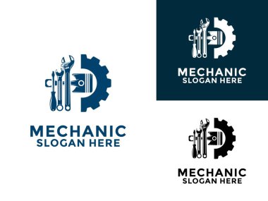 Mekanik logo tasarımı, hizmetler, mühendislik, onarım, bakım işi logo şablonu