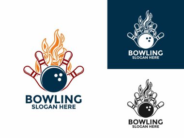 Bowling spor logosu vektörü, Hot Bowling logo tasarım şablonu, ateş logosu simgesi ile bowling.