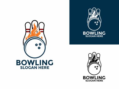 Bovling sporu logo vektörü, Alev logosu tasarım şablonu ile yaratıcı bowling