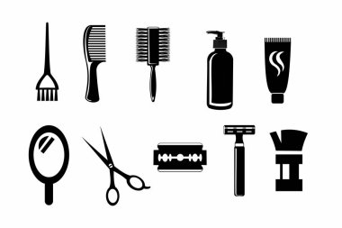Berber dükkanı elementleri vektörü, berber dükkanı ve kuaför ikonu vektör koleksiyonları kümesi