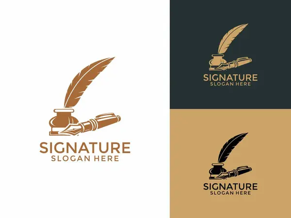 Tüy kalem logo tasarım vektörü, Tüy kalem imza logo tasarım şablonu
