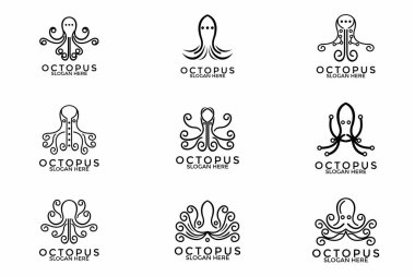 Ahtapot logo tasarım vektörü seti, modern ahtapot logo simgesi şablon koleksiyonları