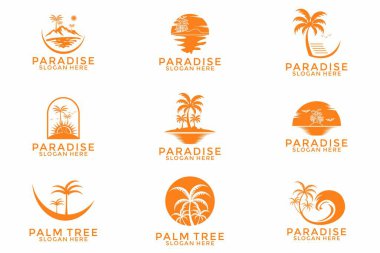 Palmiye ağacı hipster vintage logo vektörü, Palmiye ağacı logo tasarım şablon koleksiyonları