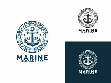 Çapa vintage logo tasarım vektörü, Anchor ve Circle Halat amblemli Marine retro amblemi
