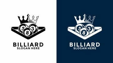 Bilardo Crown logo tasarım vektörü. Spor salonu logosu tasarımı. Bilardo logo şablonu.