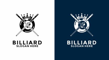 Bilardo Crown logo tasarım vektörü. Spor salonu logosu tasarımı. Bilardo logo şablonu.