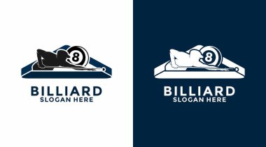 Bilardo logosu tasarım vektörü. Spor salonu logosu tasarımı. Bilardo logo şablonu.
