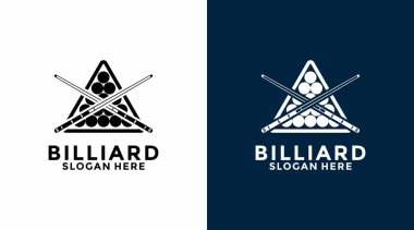 Bilardo logosu tasarım vektörü. Spor salonu logosu tasarımı. Bilardo logo şablonu.