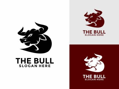 Bull Head Uzun Boynuz logosu tasarım vektör şablonu, buffalo sığırı öküz başı logo tasarımı ilham