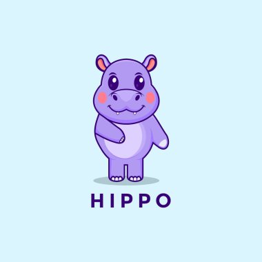 Şirin Hippo Karikatür vektör logosu, şirin bebek su aygırı çizgi film simgesi logo vektör şablonu