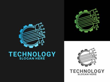 Gear ve Circuit teknolojili ilk harf C logo vektörü, Modern Tech Dijital logo tasarımı