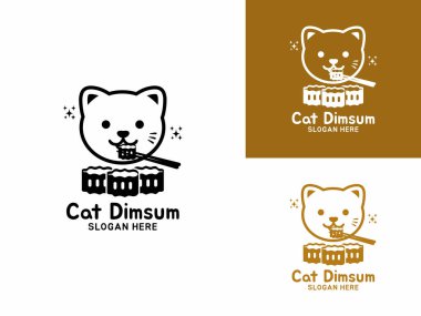 Kedi gamzeli çerez lokantası logosu. Cat Dumpling logo vektör çizim şablonu tasarımı