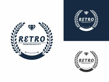 Klasik Retro Rozet Etiketi logosu. Elmas vektör tasarımı ilham verici. Premium Retro Business logo tasarımı rozeti