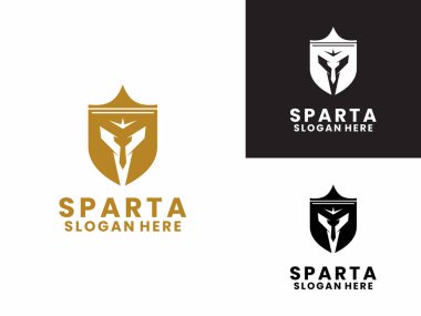 Kalkanla Sparta miğferi karışımı. Sparta logo tasarımı ikon vektörü