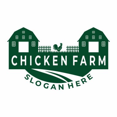 Çiftlik evi logosu tasarım vektör şablonu. Çiftlik evi ve tavuk logosu tasarımı