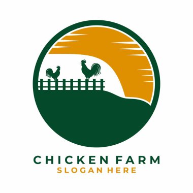 Daire şeklinde tavuk logosu tasarım vektörü. Çiftlik etiketi logo tasarım vektör şablonu
