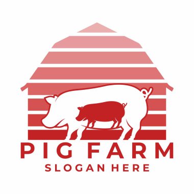 Soyut çiftlik domuzu logosu tasarım vektörü. Çiftlik evi ve Domuz logosu tasarımı