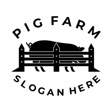 Domuz Çiftliği logosu tasarım vektörü. Basit domuz logosu tasarımı. Domuz çiftliği logosu